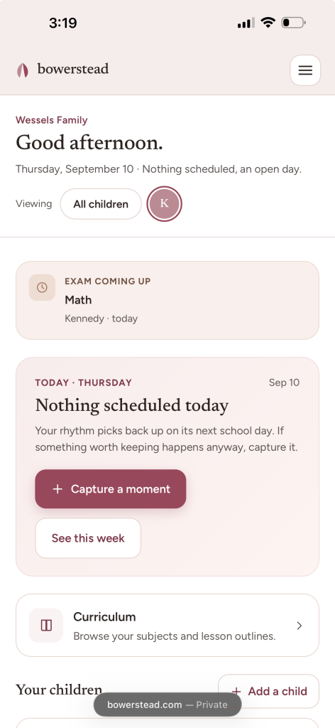 Bowerstead online homeschool planner